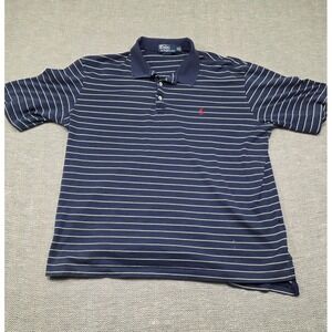 Polo Ralph Lauren Mens XL Navy Blue Striped Pima Cotton Golf Fit Polo Shirt